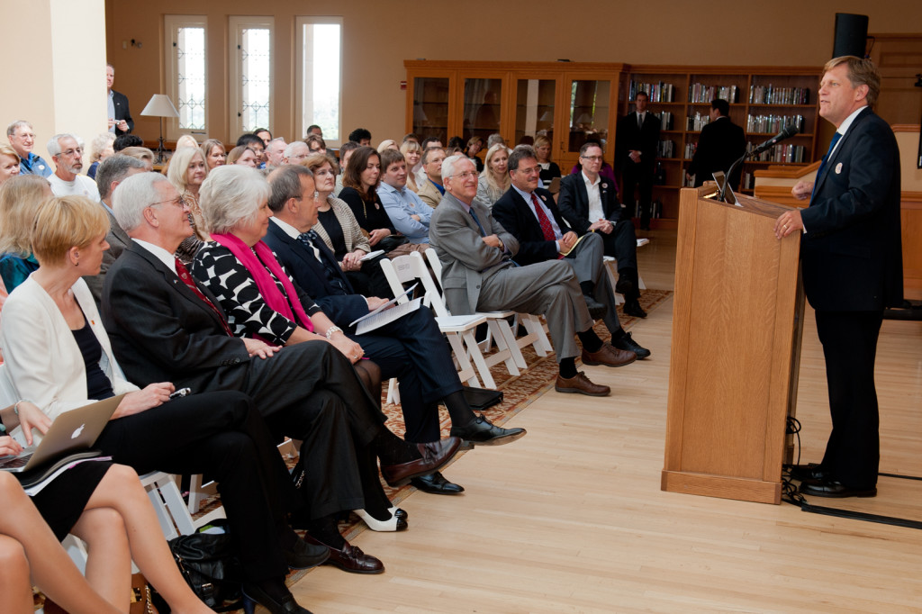 McFaul introduces Ilves in the Bender Room (Photo: Steve Castillo)