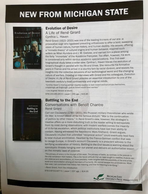 A René Girard twofer in the LRB: Evolution of Desire and Battling to the End