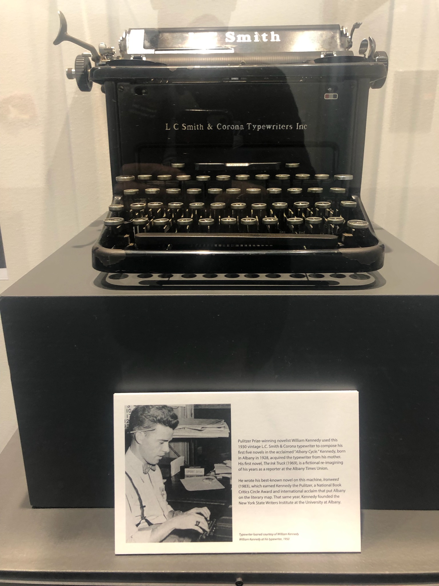 William Kennedy’s long-ago Smith Corona. Postscript from the author: “I loved all those machines, but I now view them as marvelous sculptures.”